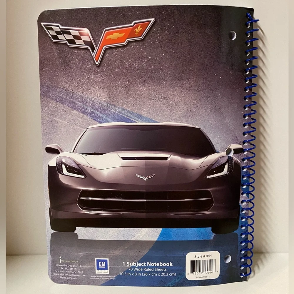 Corvette Notebook Bundle Of 3 Grey Yellow Spiral General Motors School Supplies